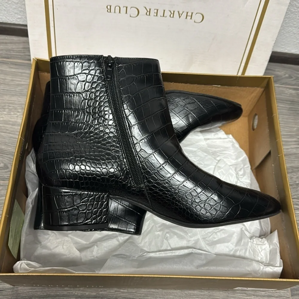 Charter Club Womens Heatherr Faux Suede Square Toe Booties
